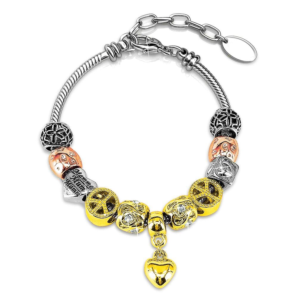 Tri Tone Heart-Shaped Beaded Bracelet Embellished with Swarovski® crystals