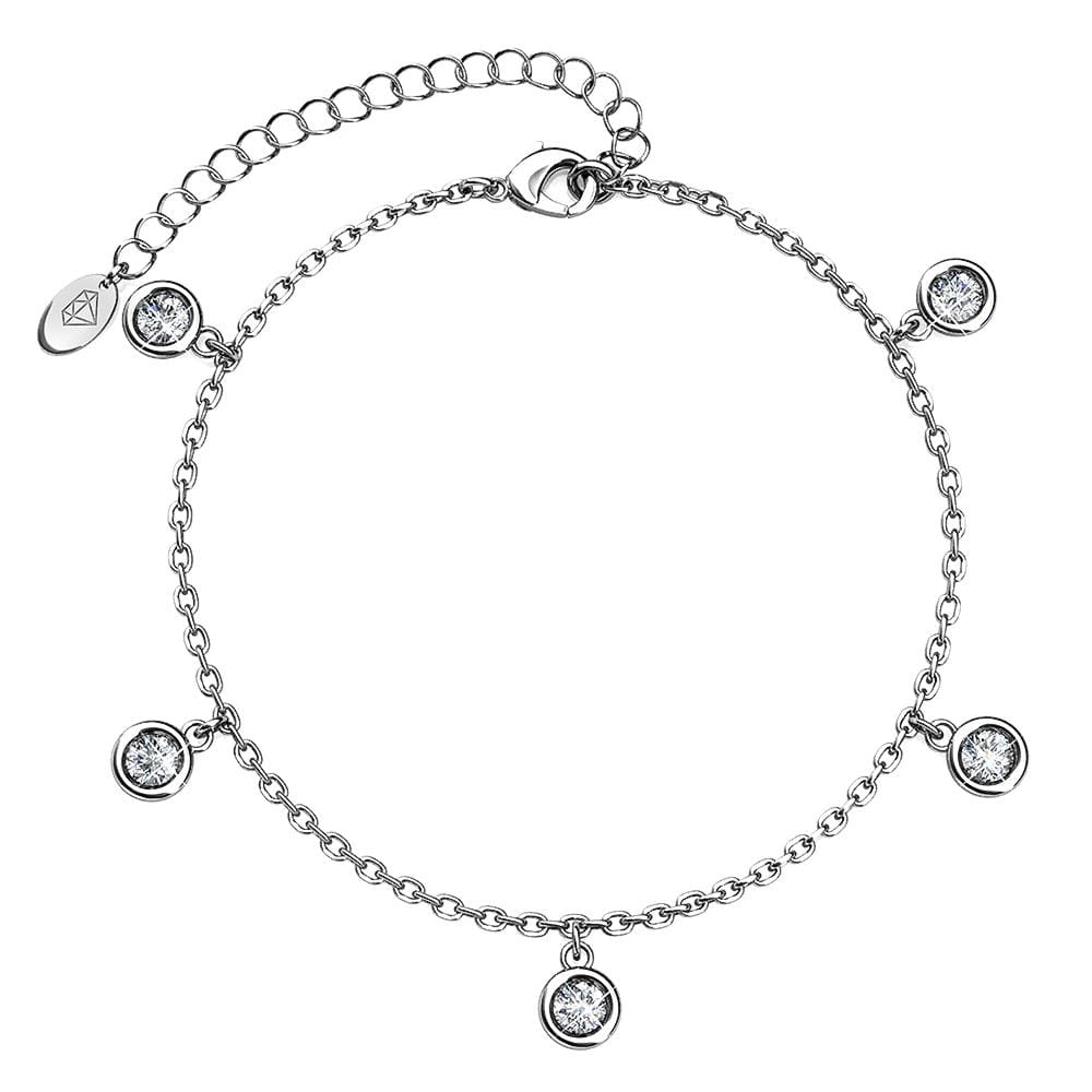 White Gold Drop Charm Bracelet Embellished with Swarovski® Crystals