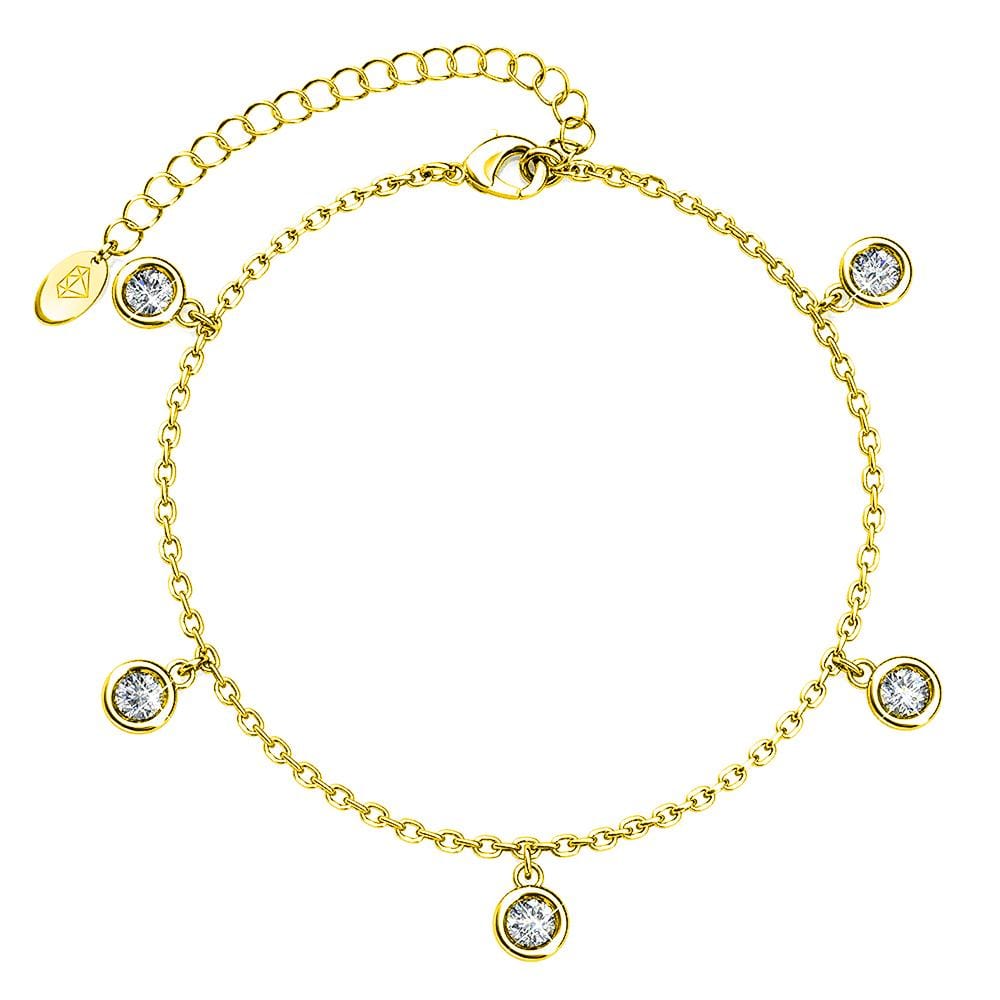 Yellow Gold Drop Charm Bracelet Embellished with Swarovski® crystals