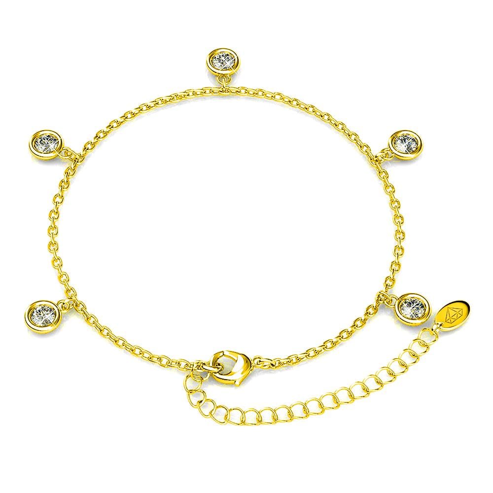 Yellow Gold Drop Charm Bracelet Embellished with Swarovski® crystals