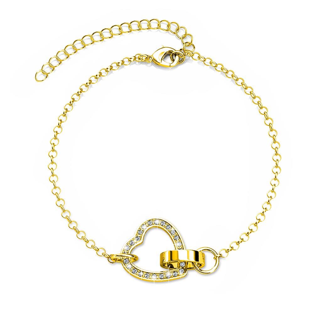 Gold Interlocking Heart and Ring Bracelet Embellished with Swarovski® crystals