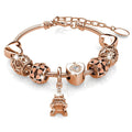 Rose Gold Eiffel Tower Beaded Bracelet Embellished with Swarovski® crystals