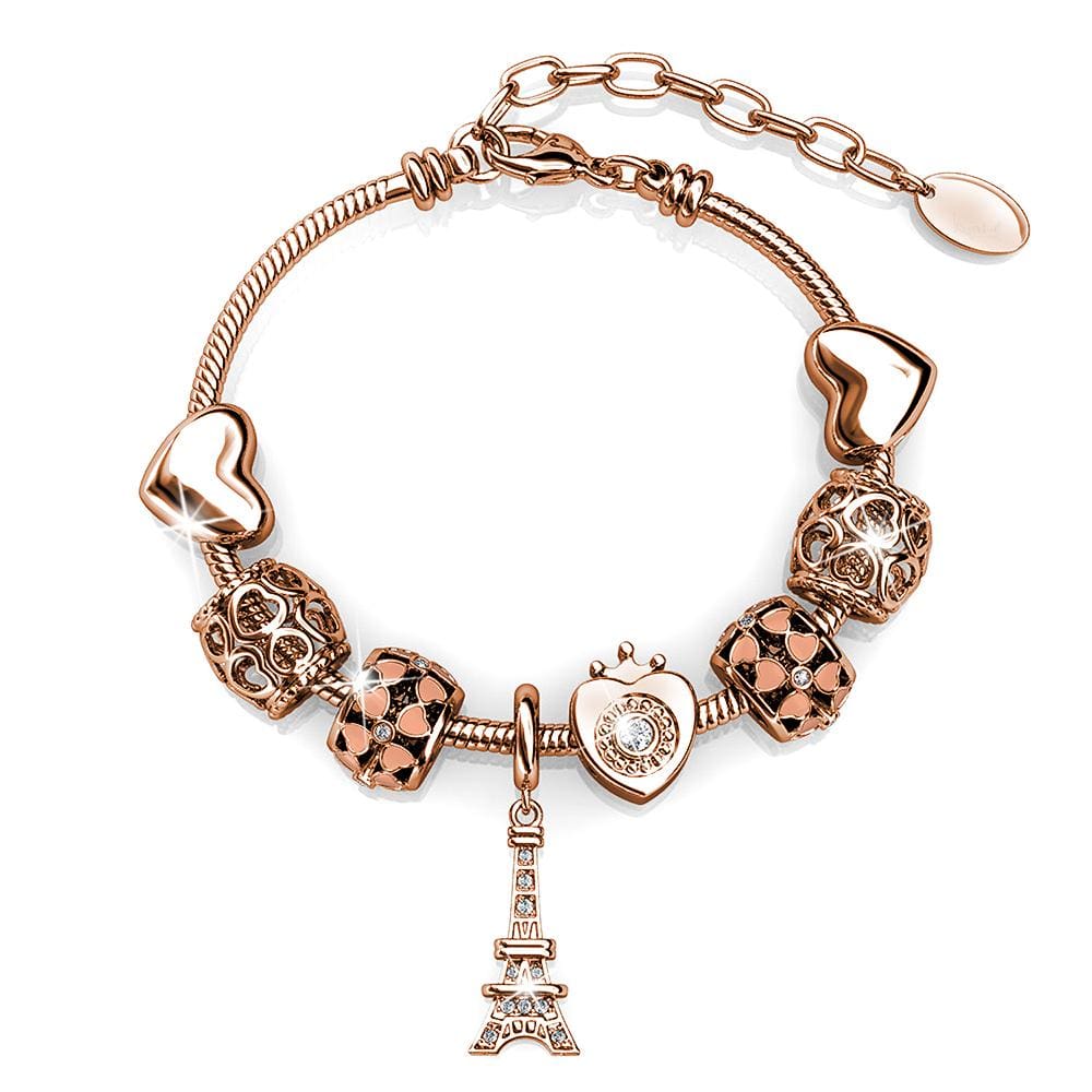 Rose Gold Eiffel Tower Beaded Bracelet Embellished with Swarovski® crystals
