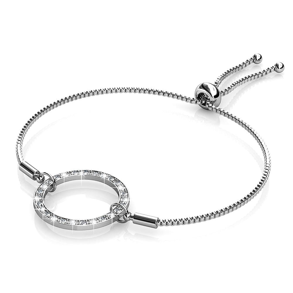 White Gold Pave Set Circle Slider Bracelet Embellished with Swarovski® crystals