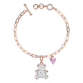 Plush Teddy Heart Charm Bracelet Embellished with Swarovski® crystals in Rose Gold
