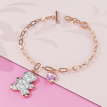 Plush Teddy Heart Charm Bracelet Embellished with Swarovski® crystals in Rose Gold