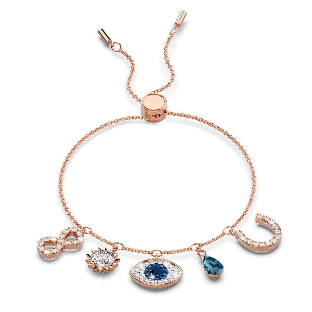 The Evil Eye to Infinity Slider Bracelet Embellished with Swarovski® crystals in Rose Gold