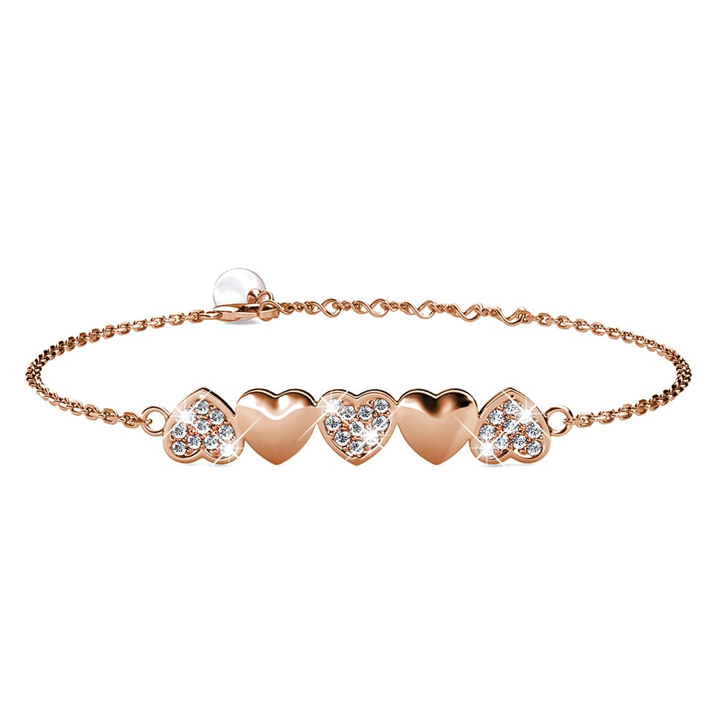 Rose Gold Alternate Upside Down Heart-Shaped Bracelet Embellished with Swarovski® crystals