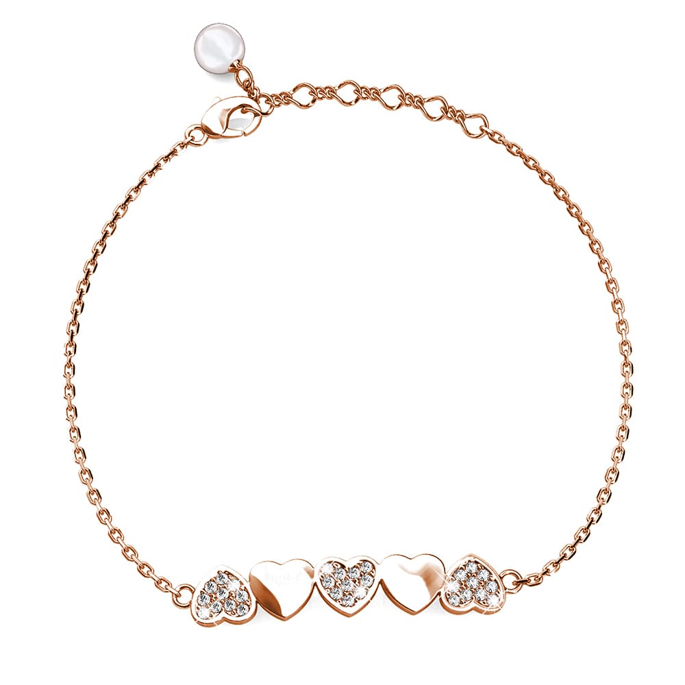 Rose Gold Alternate Upside Down Heart-Shaped Bracelet Embellished with Swarovski® crystals