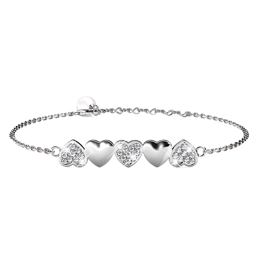 White Gold Alternate Upside Down Heart-Shaped Bracelet Embellished with Swarovski® crystals