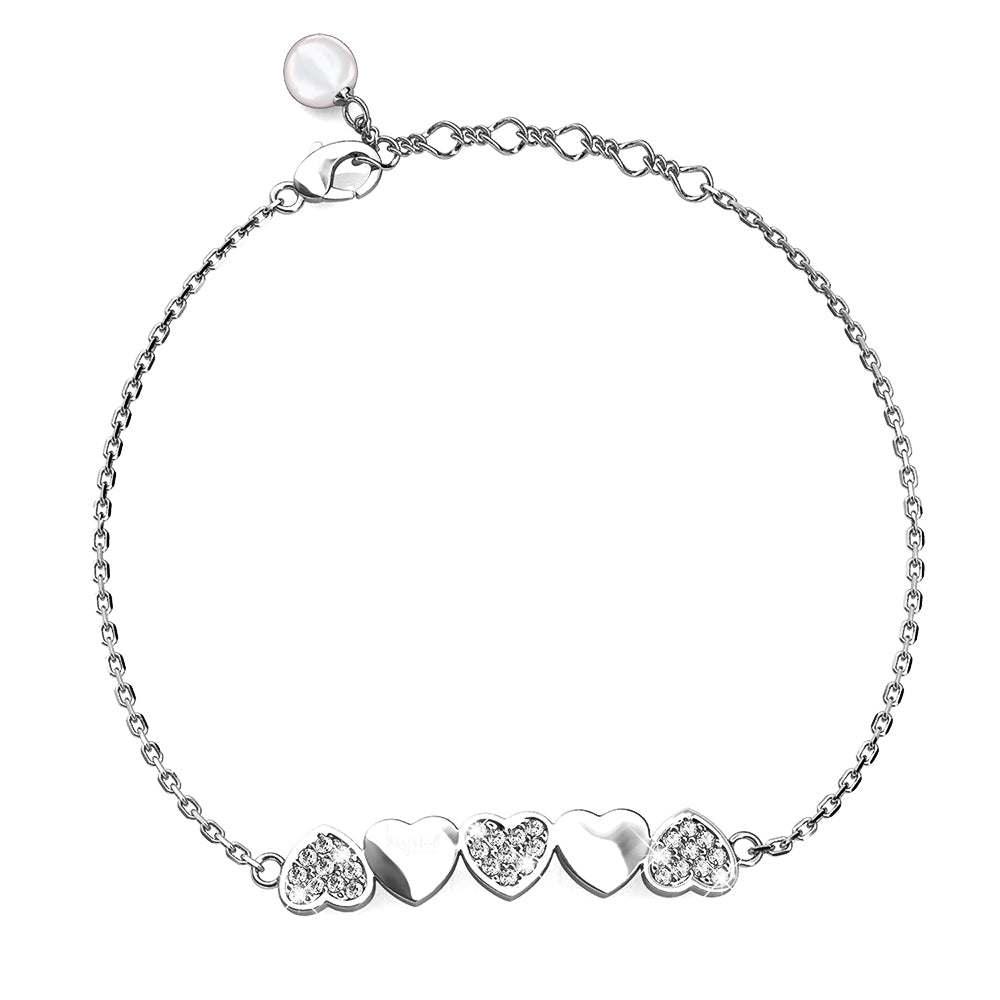 White Gold Alternate Upside Down Heart-Shaped Bracelet Embellished with Swarovski® crystals