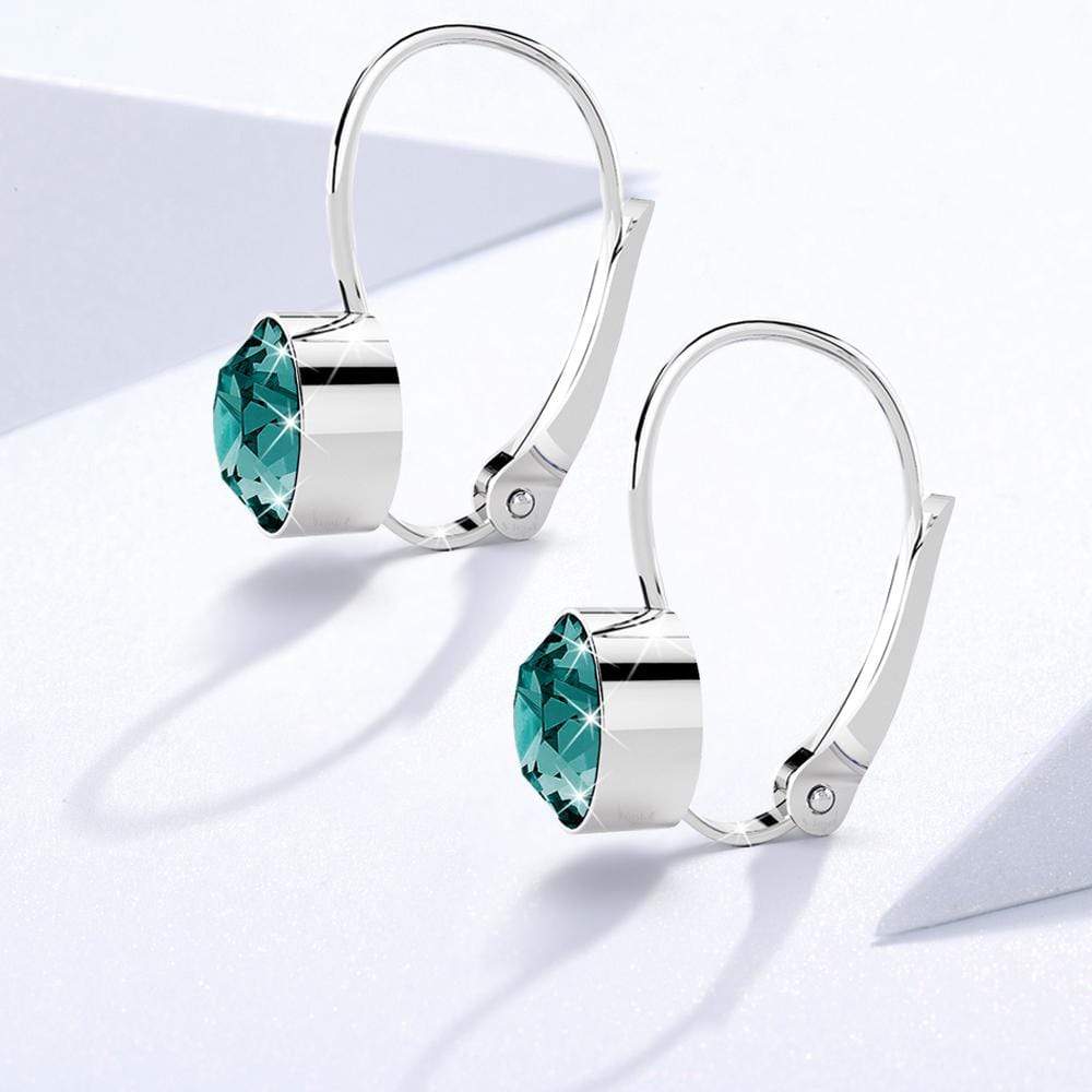 Audrey Lever Back Earrings Embellished with Swarovski crystals - Blue Zircon
