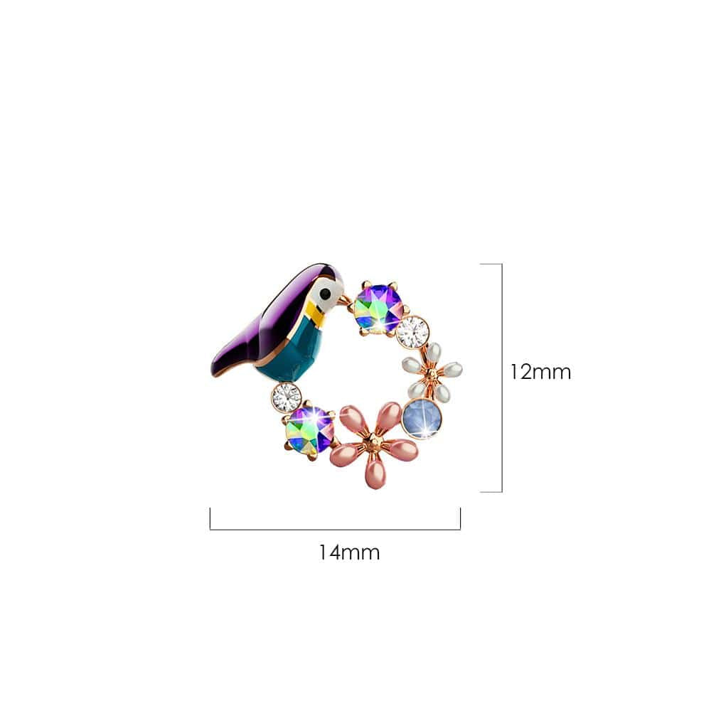Purple Bird and Multicolour Floral Austrian Crystal Stud Earrings
