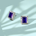 Square Tanzanite Stud Earrings Embellished with Crystals from Swarovski¬Æ