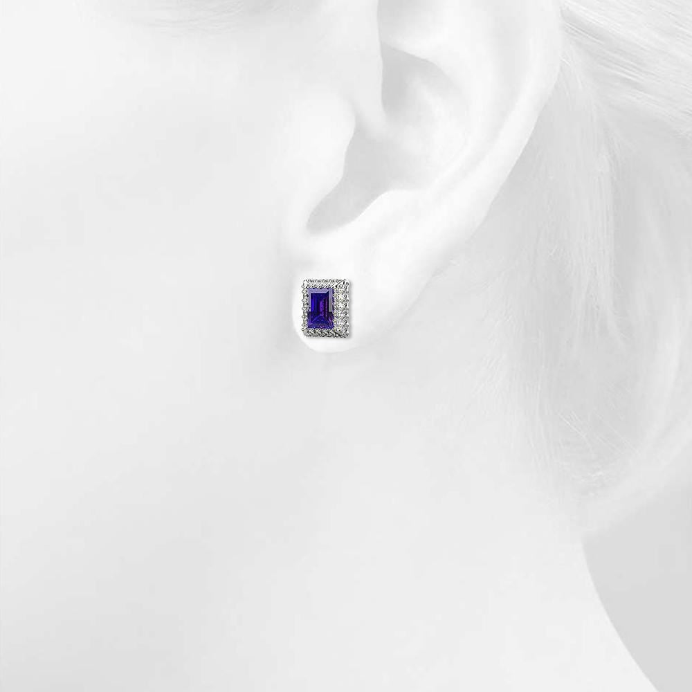 Square Tanzanite Stud Earrings Embellished with Crystals from Swarovski¬Æ