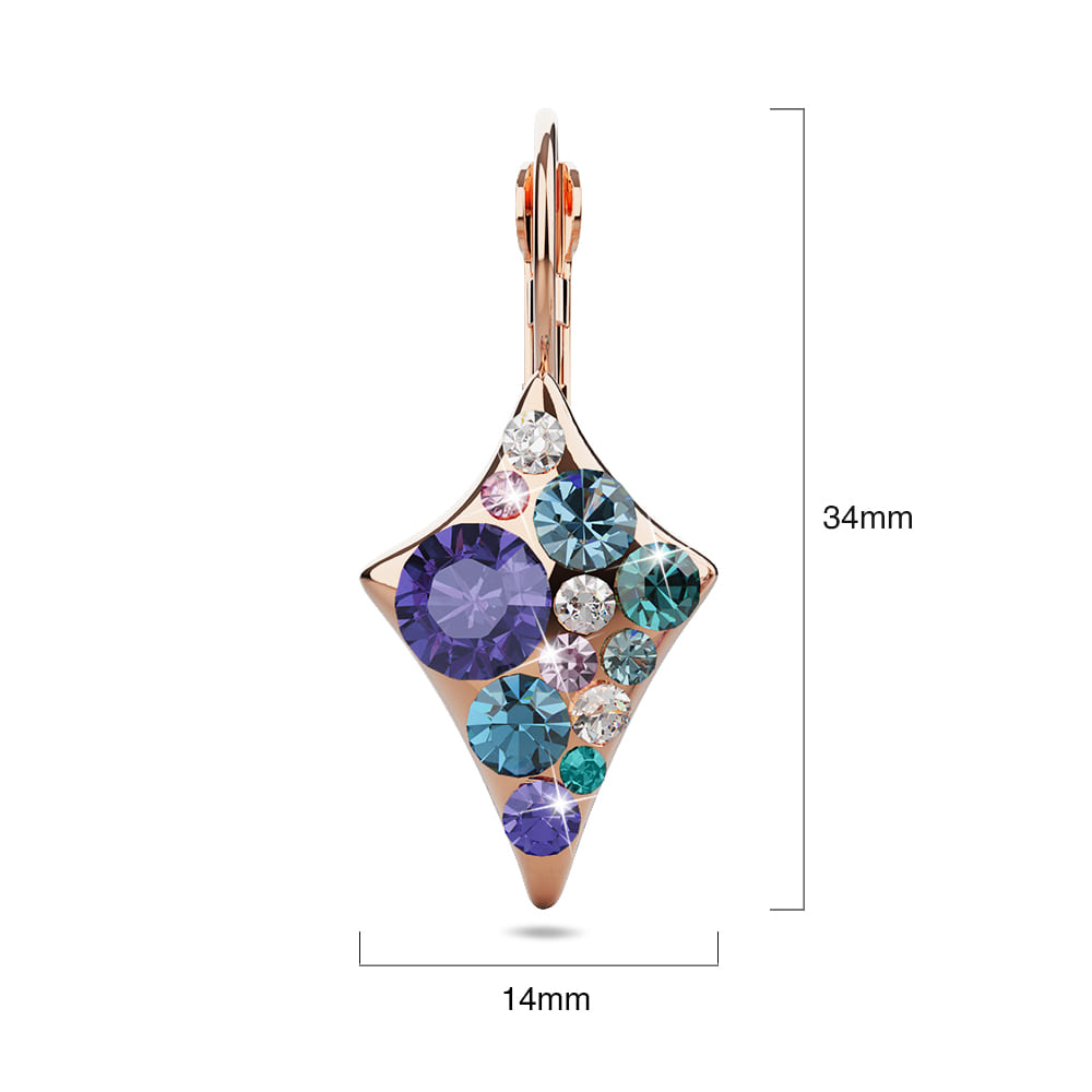 Shades of Blue Clustered Crystals Leverback Earrings in Rose Gold