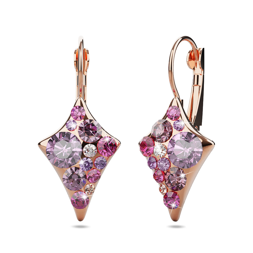 50 Shades Of Pink Clustered Crystals Leverback Earrings In Rose Gold