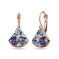 Cerulean Clustered Austrian Crystal Leverback Earrings In Rose Gold