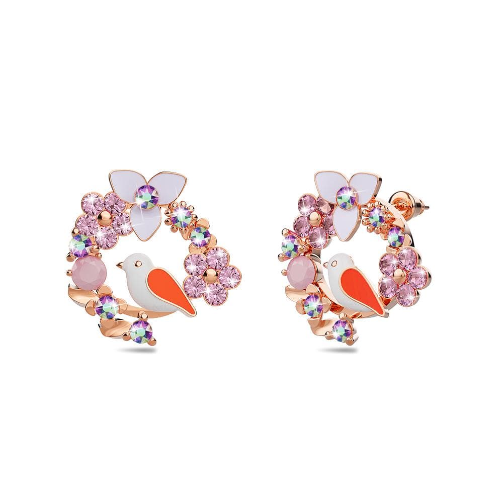 Petite Floral With Bird Stud Earrings