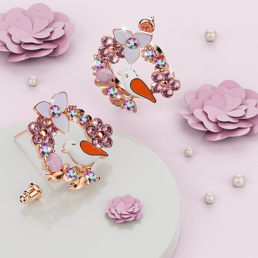 Petite Floral With Bird Stud Earrings