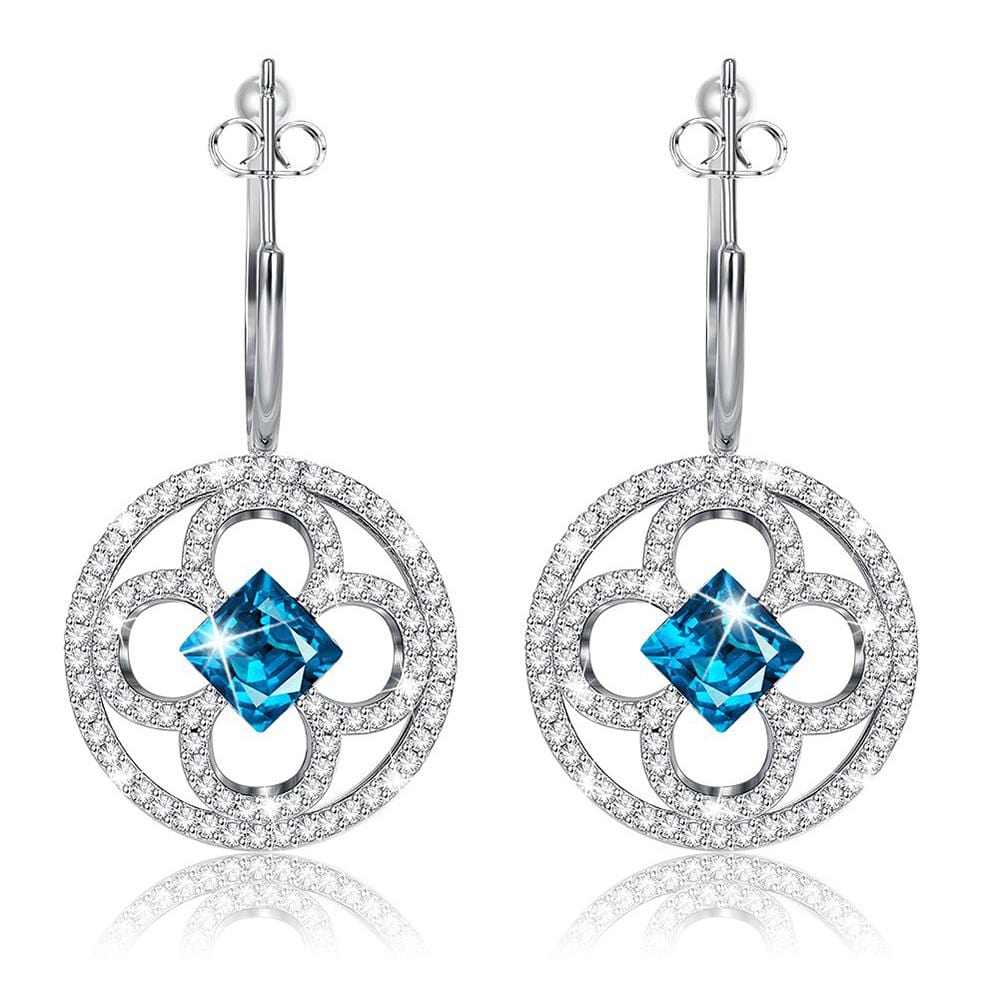 Aqua Blue Clover Drop Earrings With Pearls Embellished With Swarovski¬Æ Crystals