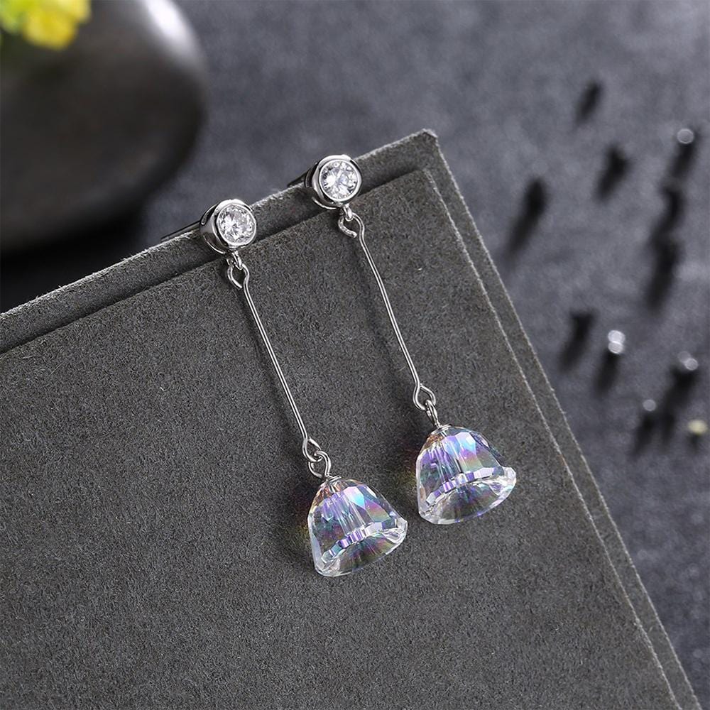 Solid 925 Sterling Silver AB Crystals Drop Earrings Embellished With Swarovski Crystals