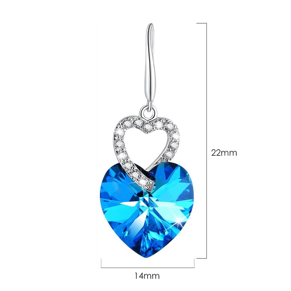 Duo Heart Shaped Brilliant Blue Hook Earrings Embellished with Crystals from Swarovski