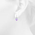 Duo Heart Shaped Brilliant Purple Hook Earrings Embellished with Crystals from Swarovski
