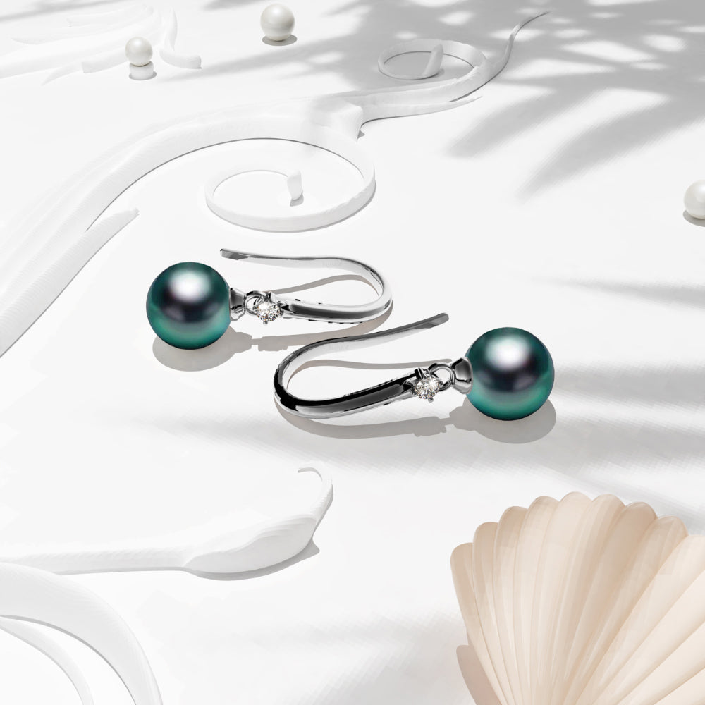 Magnificent Pearl Hook Earrings Embellished with SWAROVSKI® Crystal Iridescent Tahitian Look Pearls