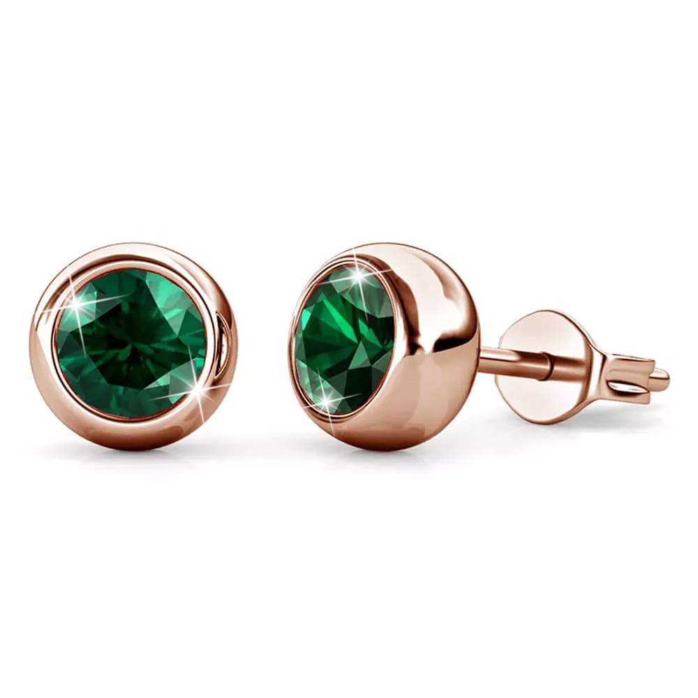 Opulence Earrings Embellished with Emerald Swarovski crystals in Rose Gold