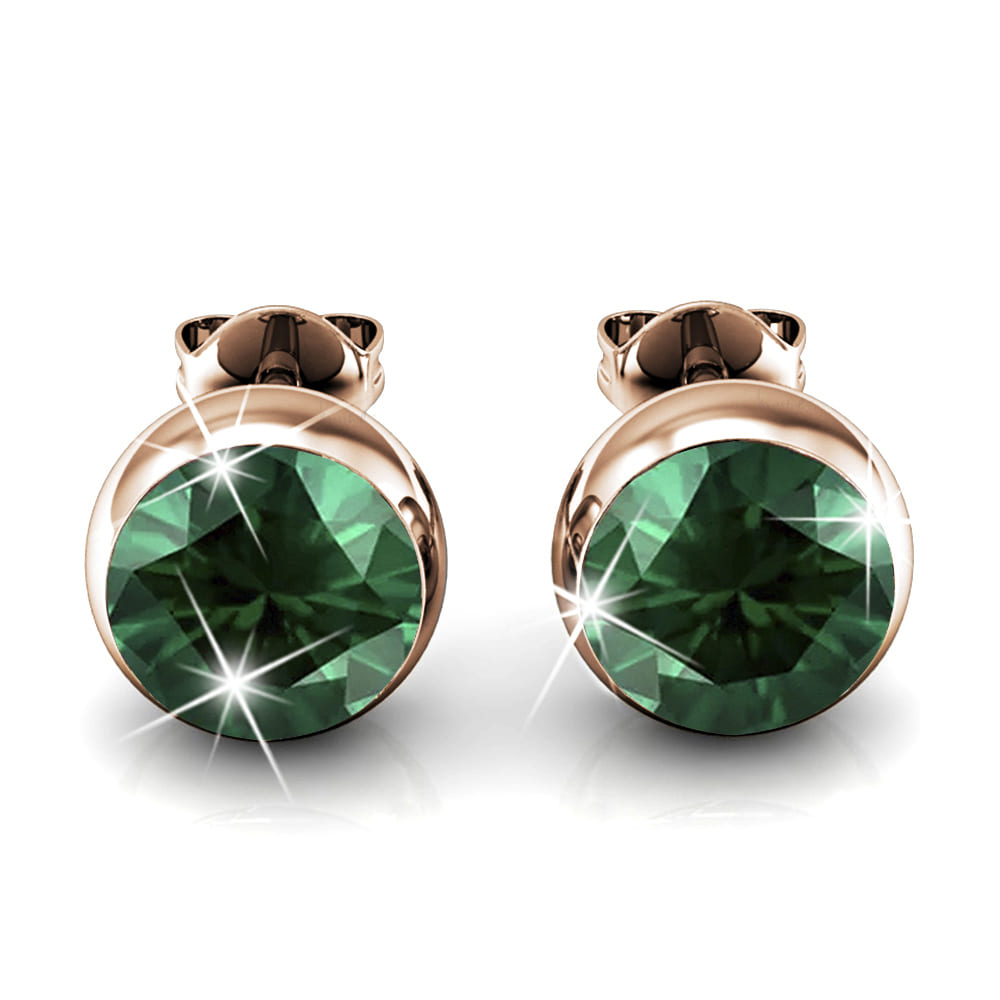 Opulence Earrings Embellished with Emerald Swarovski crystals in Rose Gold