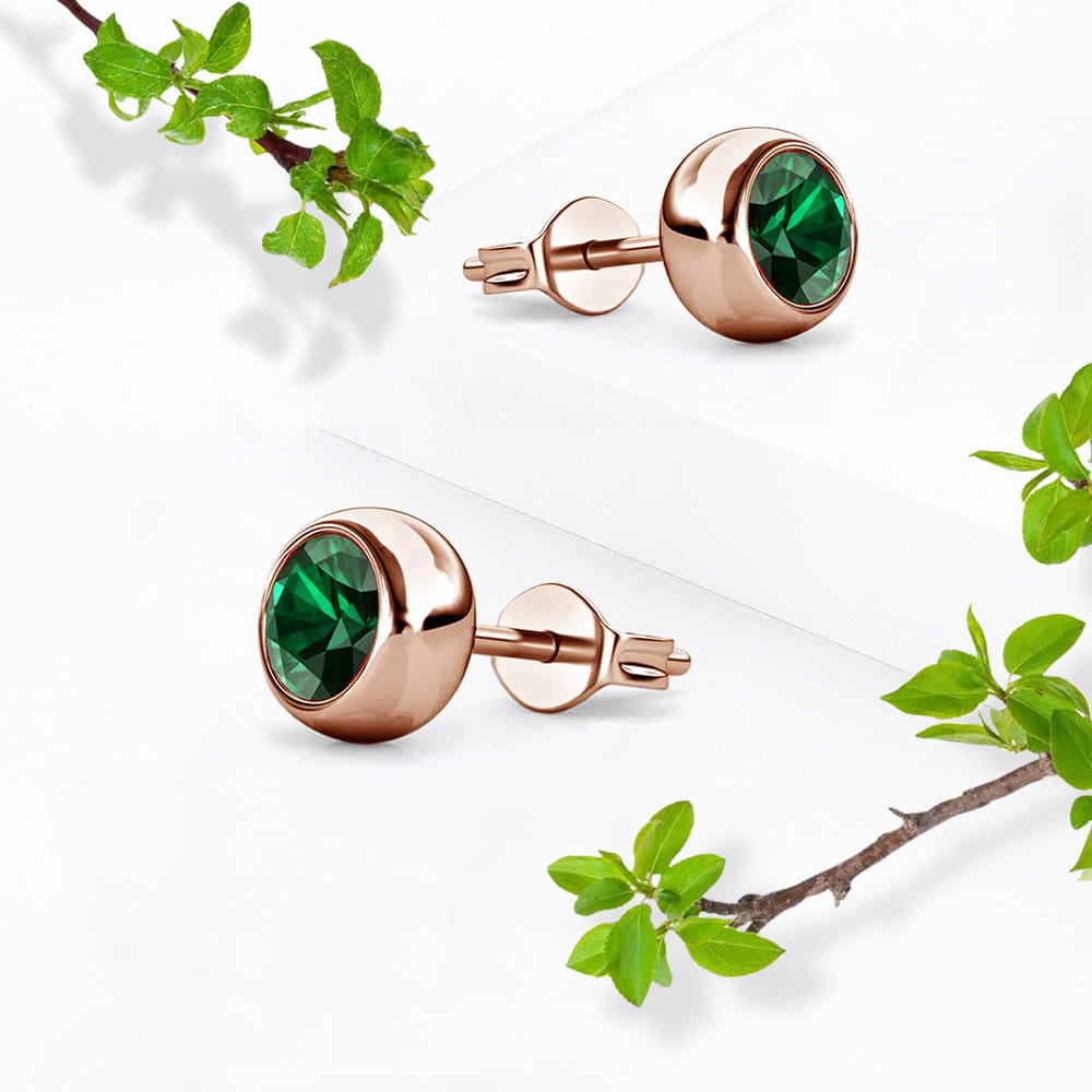 Opulence Earrings Embellished with Emerald Swarovski crystals in Rose Gold