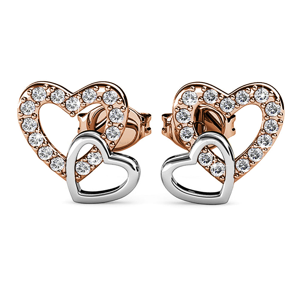 Twin Hearts Stud Earrings Embellished with Swarovski¬Æ crystals