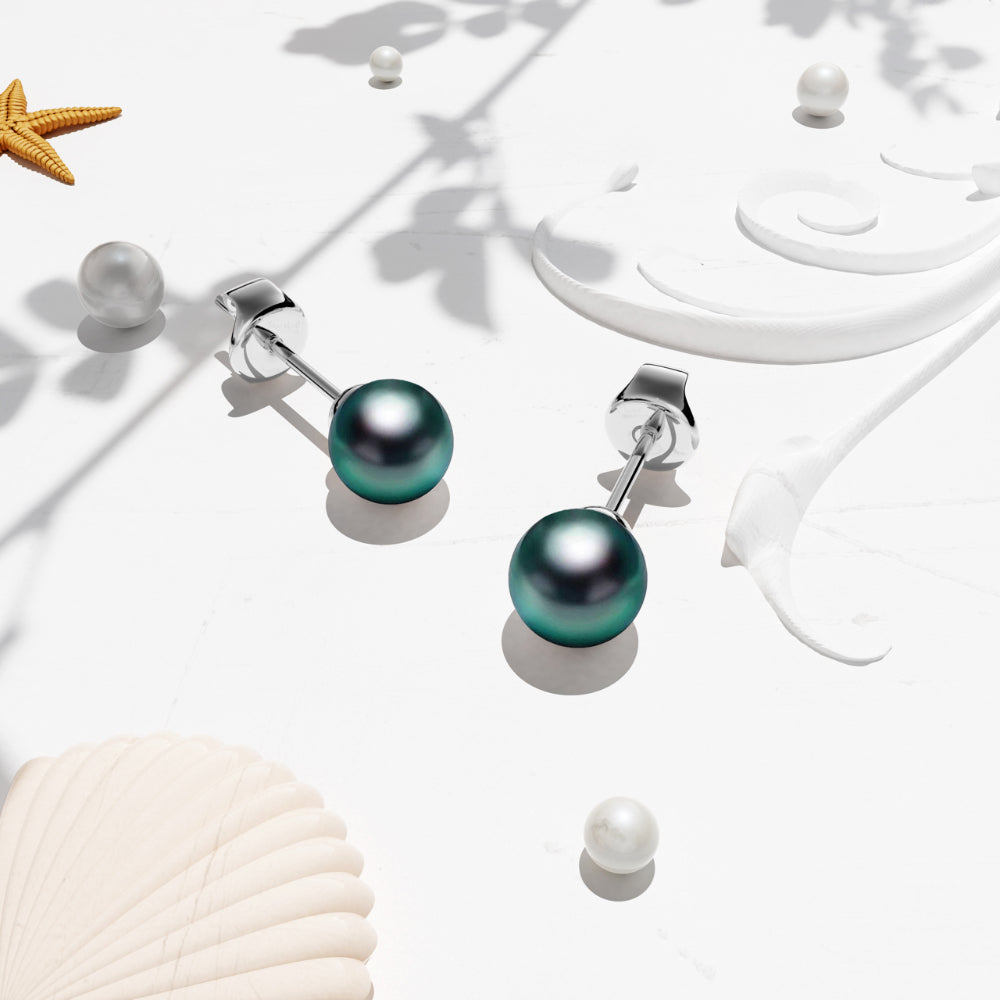 Krystal Couture Purity Pearl Stud Earrings Embellished with Swarovski® Crystal Iridescent Tahitian Look Pearls