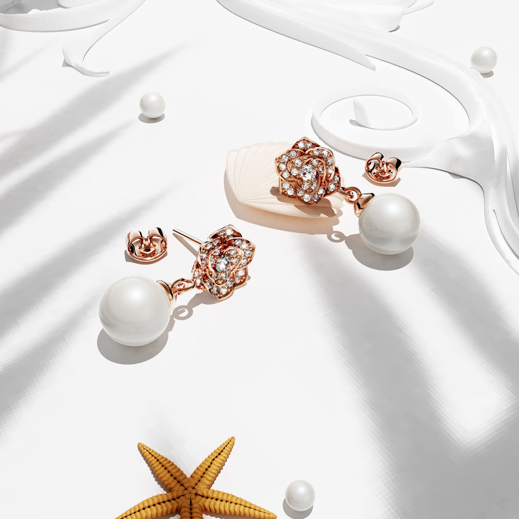 Flower Blush Earrings Embellished with SWAROVSKI® Pearls in Rose Gold