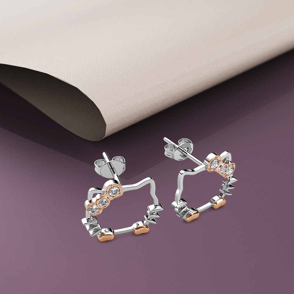 Hello Kitty Dual Tone Earrings Embellished with Swarovski¬Æ crystals