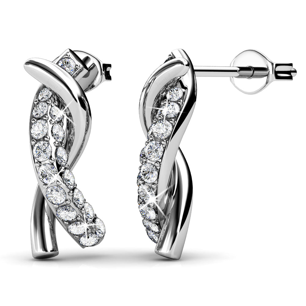 Intertwined White Gold Stud Earrings Embellished with Swarovski¬Æ crystals