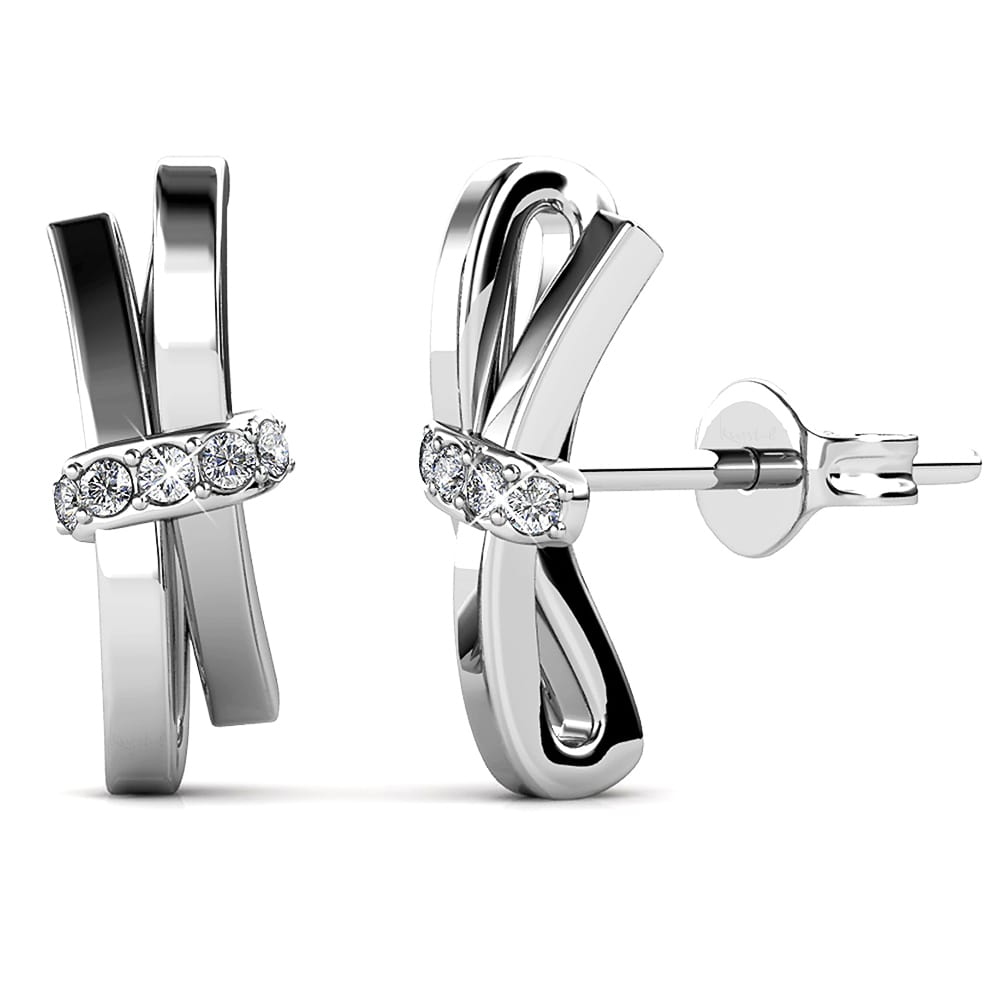 White Gold Tied Up Stud Earrings Embellished with Swarovski¬Æ crystals