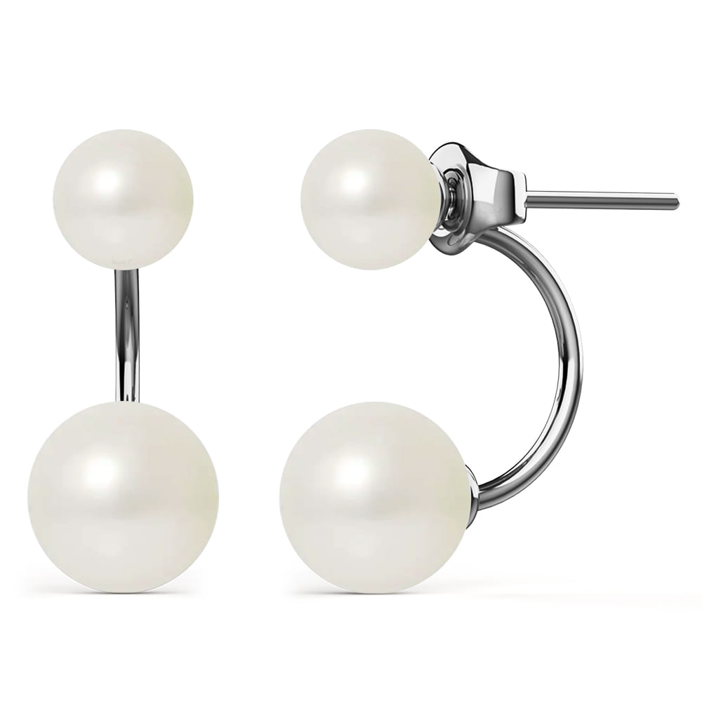 White Gold Duo Pearl Stud Earrings Embellished With SWAROVSKI® Crystals Pearl
