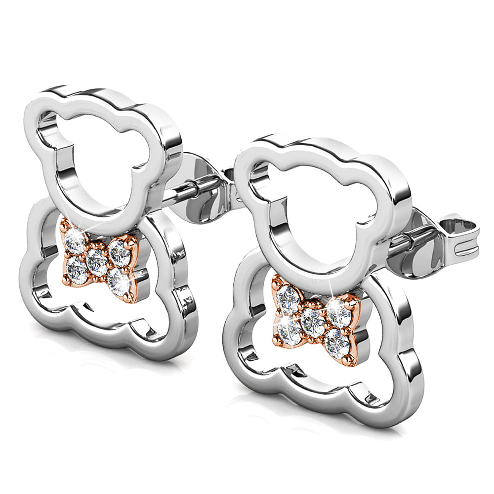 Teddy Bear with Ribbon Dual Tone Stud Earrings Embellished With Swarovski¬Æ crystals