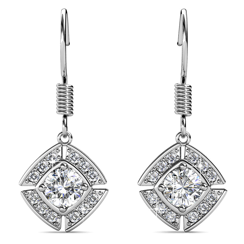 White Gold Brilliant Cut Hook Earrings Embellished With Swarovski¬Æ crystals