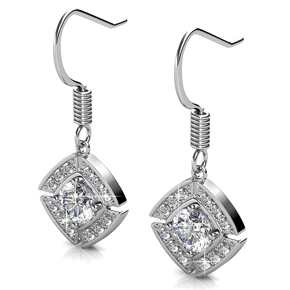 White Gold Brilliant Cut Hook Earrings Embellished With Swarovski¬Æ crystals