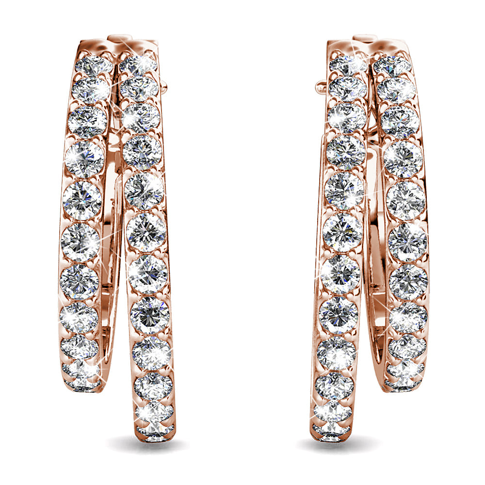 Rose Gold Double Link Hoop Earrings Embellished with Swarovski¬Æ Crystals