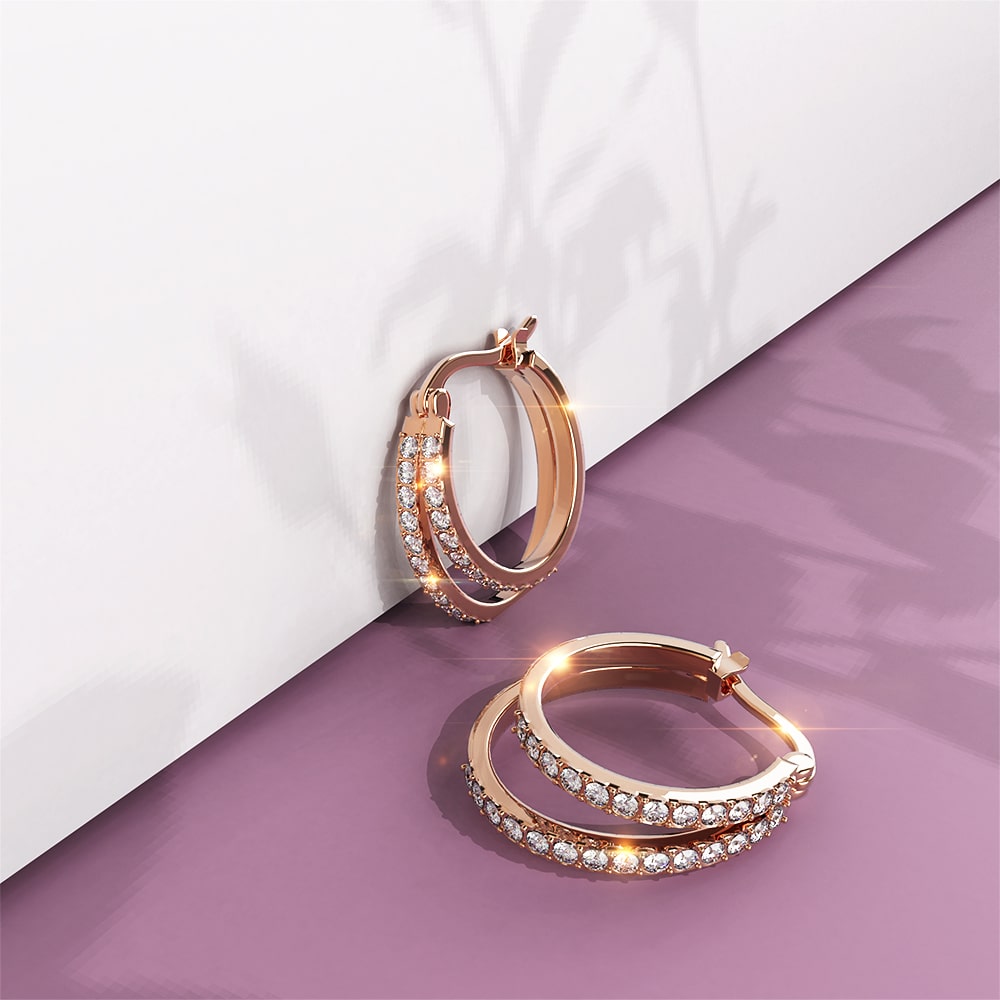 Rose Gold Double Link Hoop Earrings Embellished With SWAROVSKI® Crystals