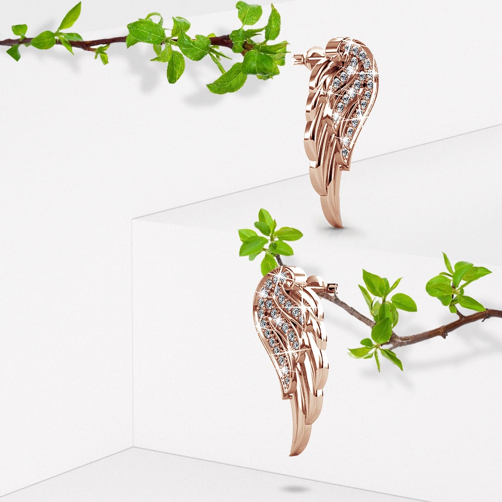 Fly High with Wing Stud Earrings in Rose Gold Embellished with Crystals from Swarovski¬Æ