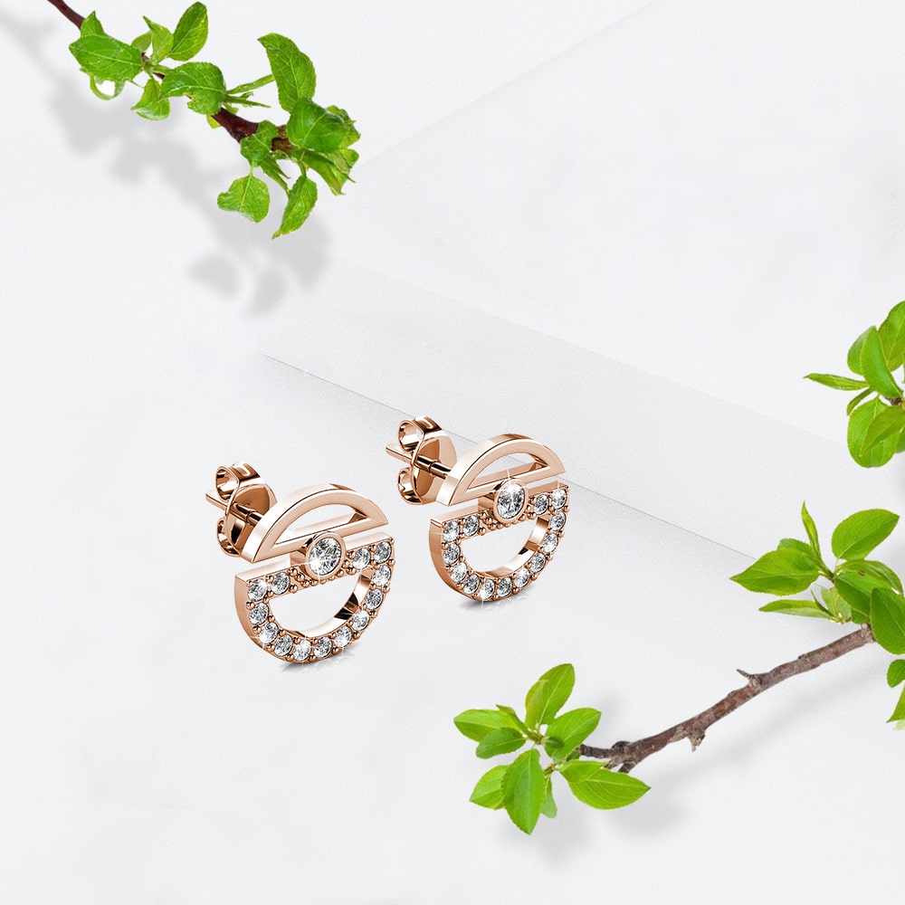 Modern Sphere Stud Earrings in Rose Gold Adorned with Crystals from Swarovski¬Æ