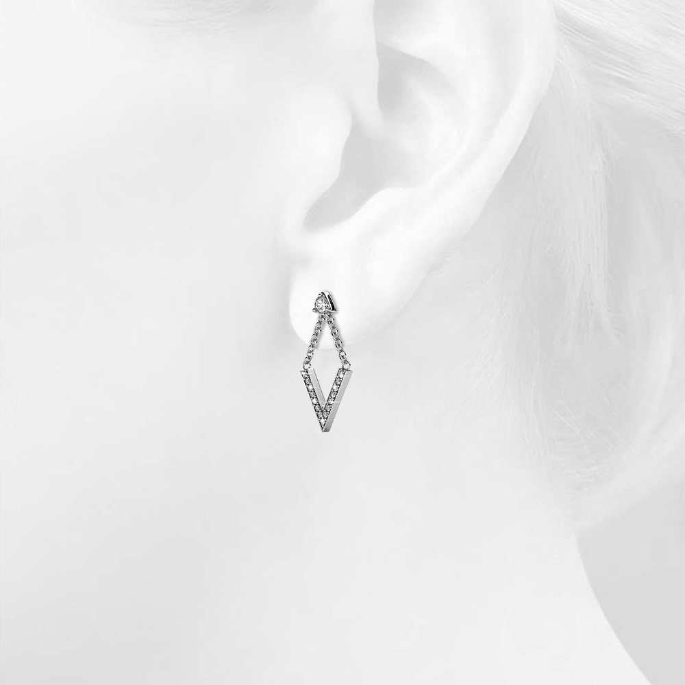 Luxury V Shaped Stud Earrings in White Gold Embellished with Swarovski¬Æ crystals