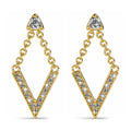 Luxury V Shaped Stud Earrings in White Gold Embellished with Swarovski Crystals in Gold