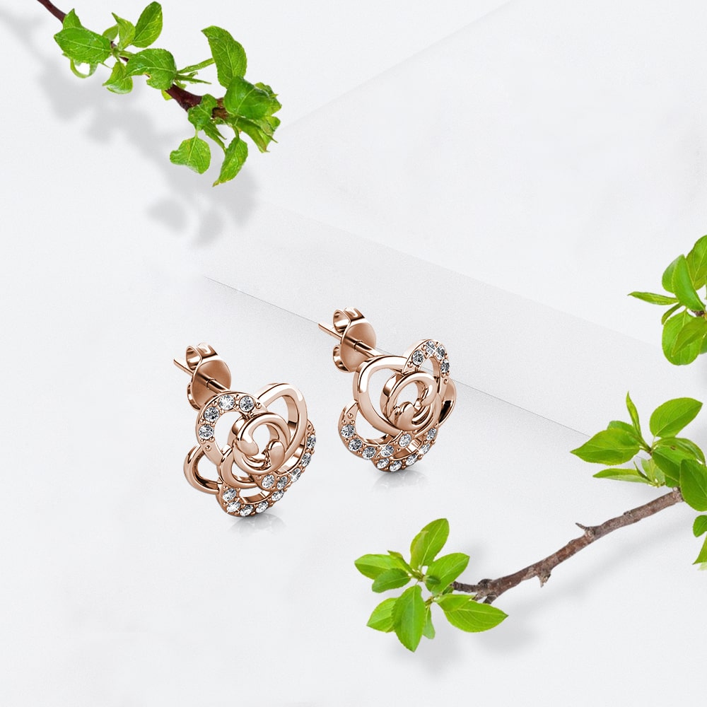 Bloom Rose Gold Stud Earrings Embellished with Swarovski¬Æ crystals