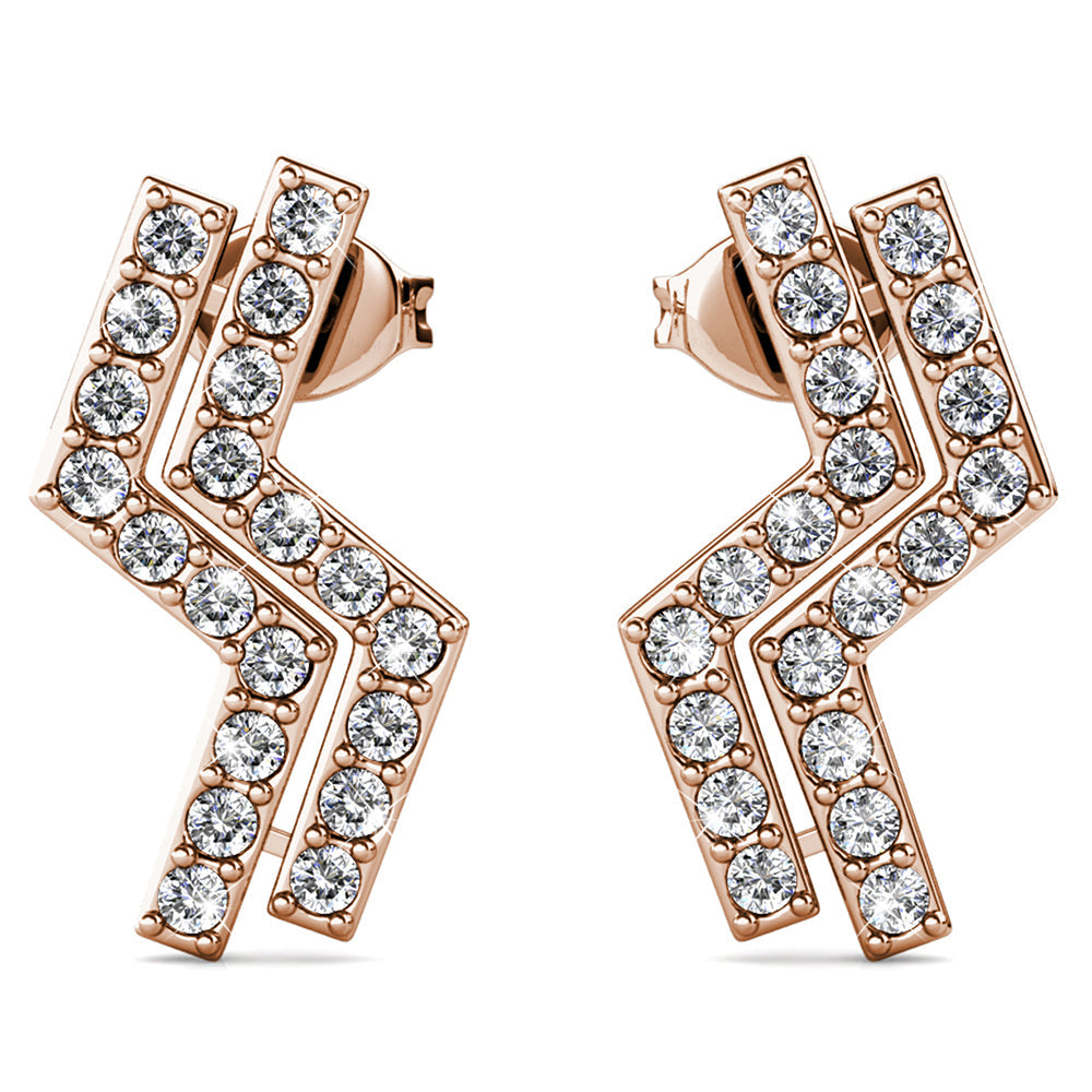Zigzag Rose Gold Stud Earrings Embellished with Swarovski crystals